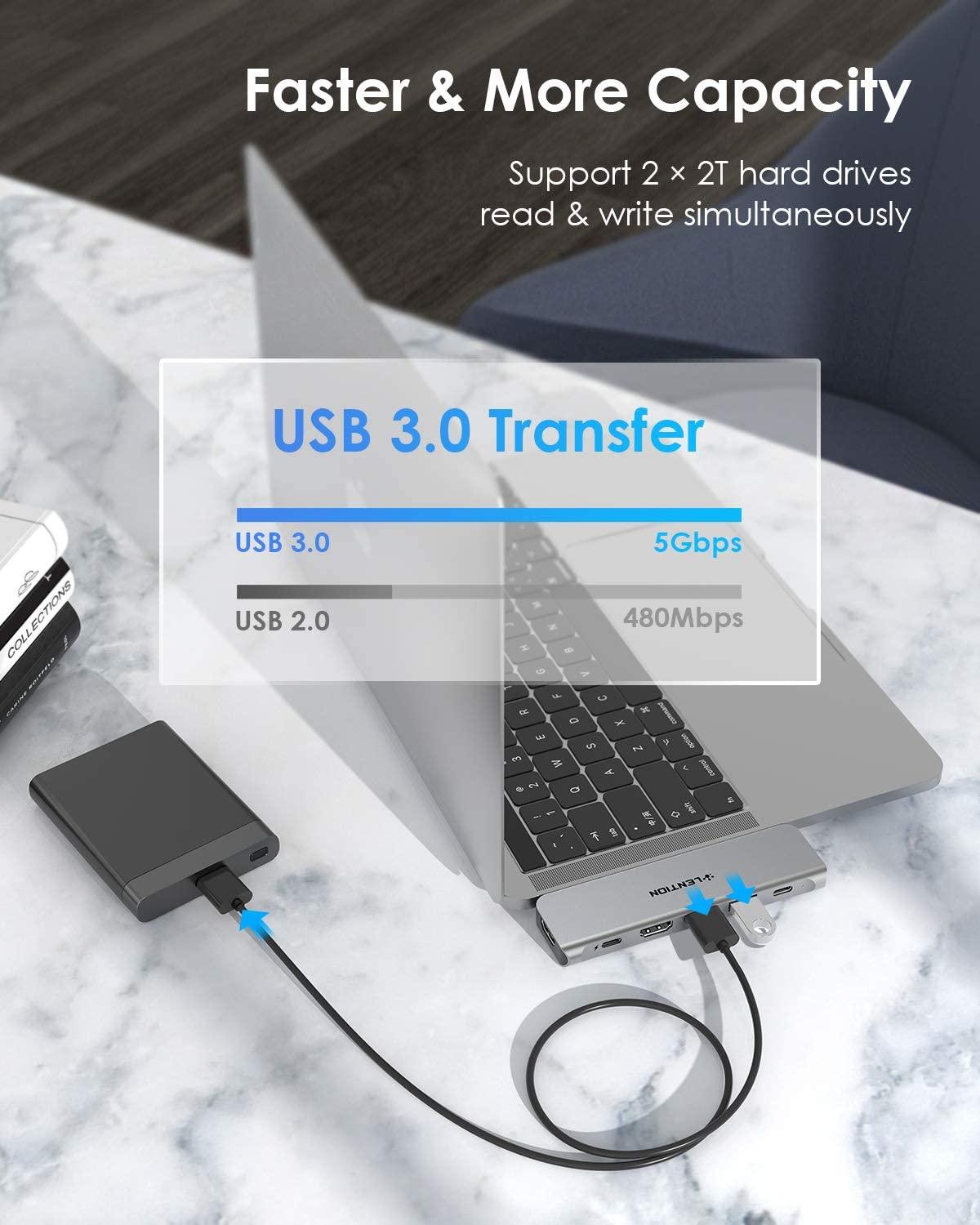 USB C Portable Hub with 60W Power Delivery, Dual 4K HDMI for Multiple Screens Display, 2 USB 3.0 & USB C Data for MacBook Pro 13 (CA2)(1U52)
