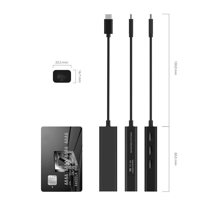 USB-C to 3 USB Ports Hub + RJ45 Ethernet LAN Adapter for MacBook Pro 13/15/16 (Thunderbolt 3),Mac Air, MacBook 12, Chromebook (CA2)(1U52)
