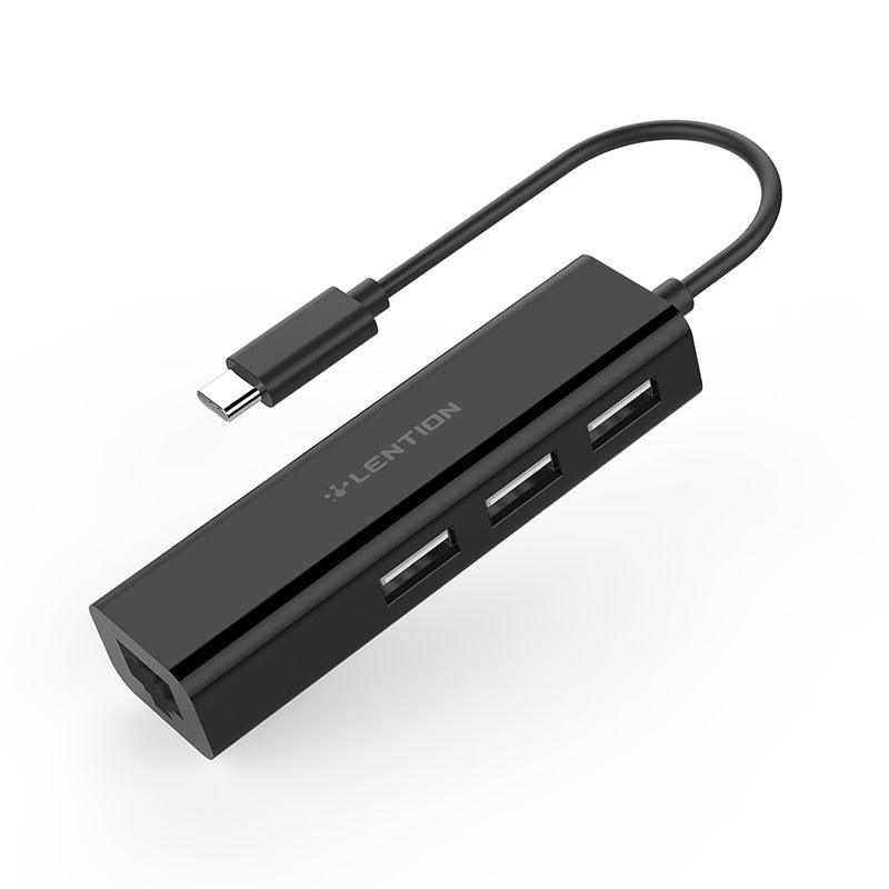 USB-C to 3 USB Ports Hub + RJ45 Ethernet LAN Adapter for MacBook Pro 13/15/16 (Thunderbolt 3),Mac Air, MacBook 12, Chromebook (CA2)(1U52)