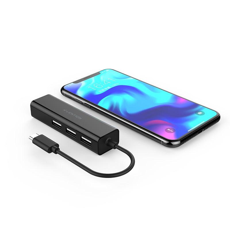 USB-C to 3 USB Ports Hub + RJ45 Ethernet LAN Adapter for MacBook Pro 13/15/16 (Thunderbolt 3),Mac Air, MacBook 12, Chromebook (CA2)(1U52)