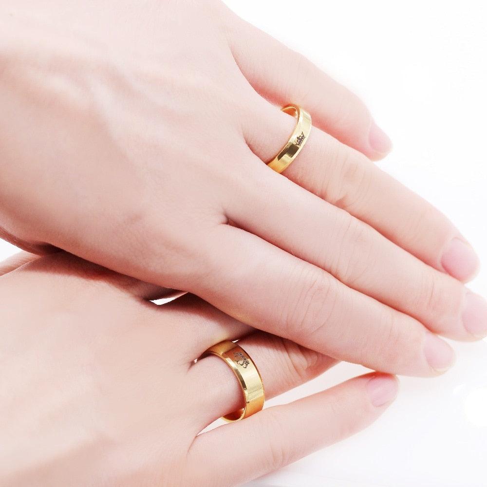 Amazing Wedding Rings - Women & Men Stainless Steel Ring - Gold Color Crown Engagement Jewelry (1U81)(7JW)(MJ1)(1U83)(9JW)