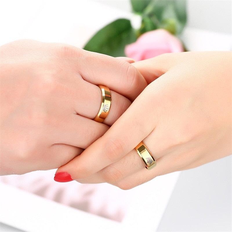 Amazing Wedding Rings - Women & Men Stainless Steel Ring - Gold Color Crown Engagement Jewelry (1U81)(7JW)(MJ1)(1U83)(9JW)