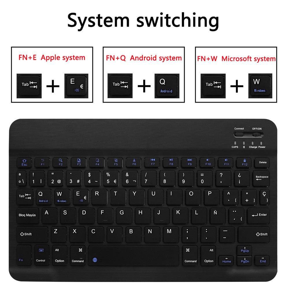 Trending Ultra Slim Aluminum Russian Spanish English Bluetooth Keyboard - For Tablet Laptop Smartphone Windows - For iPad Support IOS Android System (TLC4)