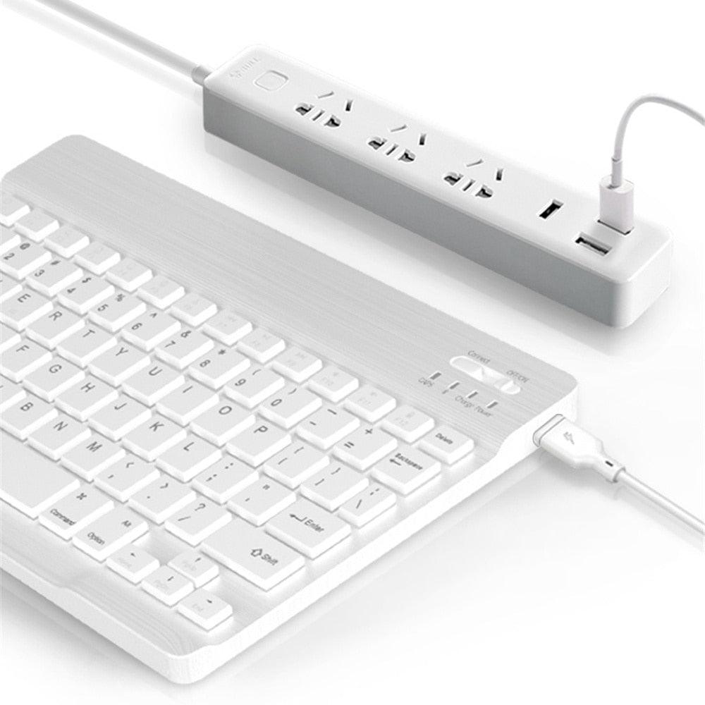 Trending Ultra Slim Aluminum Russian Spanish English Bluetooth Keyboard - For Tablet Laptop Smartphone Windows - For iPad Support IOS Android System (TLC4)