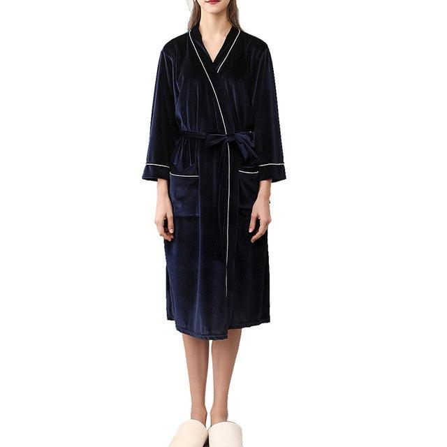 Amazing Unisex Flannel Robe - Pajamas Lace Up - V Neck Solid Winter Thick Long Bath Robe (D90)(ZP4)