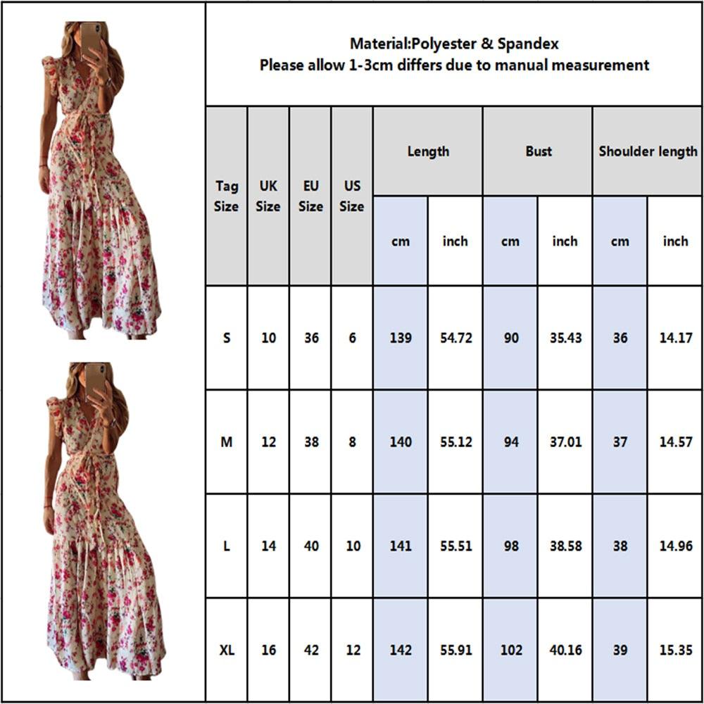 Nice V-neck Casual Women's Wrap Dress - Summer Floral Maxi Dresses - Women Sleeveless Ruffle Dress (1U30)