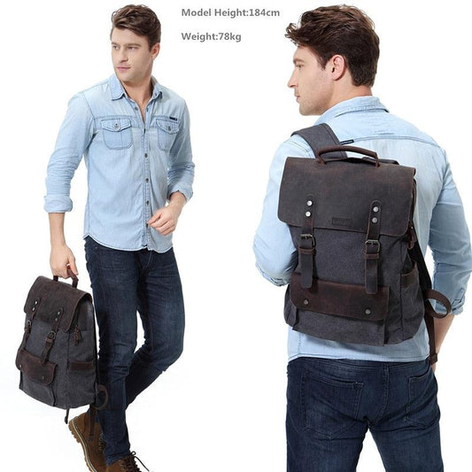 Leather Laptop Backpack - Travel Leisure Casual Canvas Campus School Backpacks (1U78)