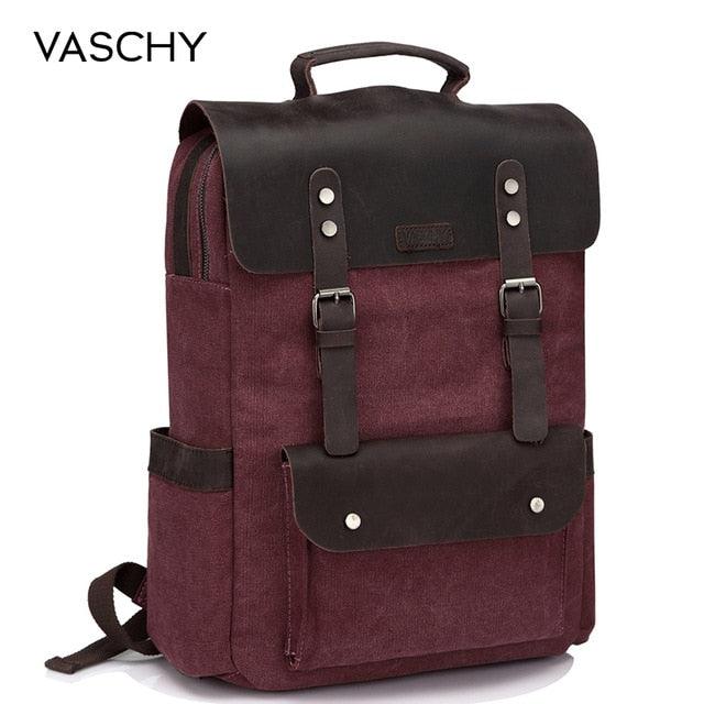 Leather Laptop Backpack - Travel Leisure Casual Canvas Campus School Backpacks (1U78)
