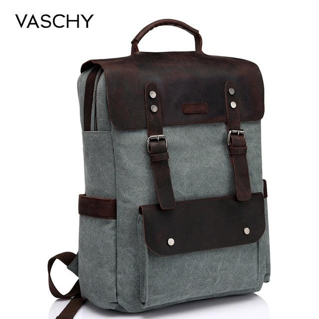Leather Laptop Backpack - Travel Leisure Casual Canvas Campus School Backpacks (1U78)