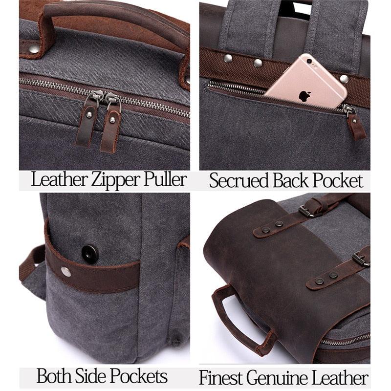 Leather Laptop Backpack - Travel Leisure Casual Canvas Campus School Backpacks (1U78)