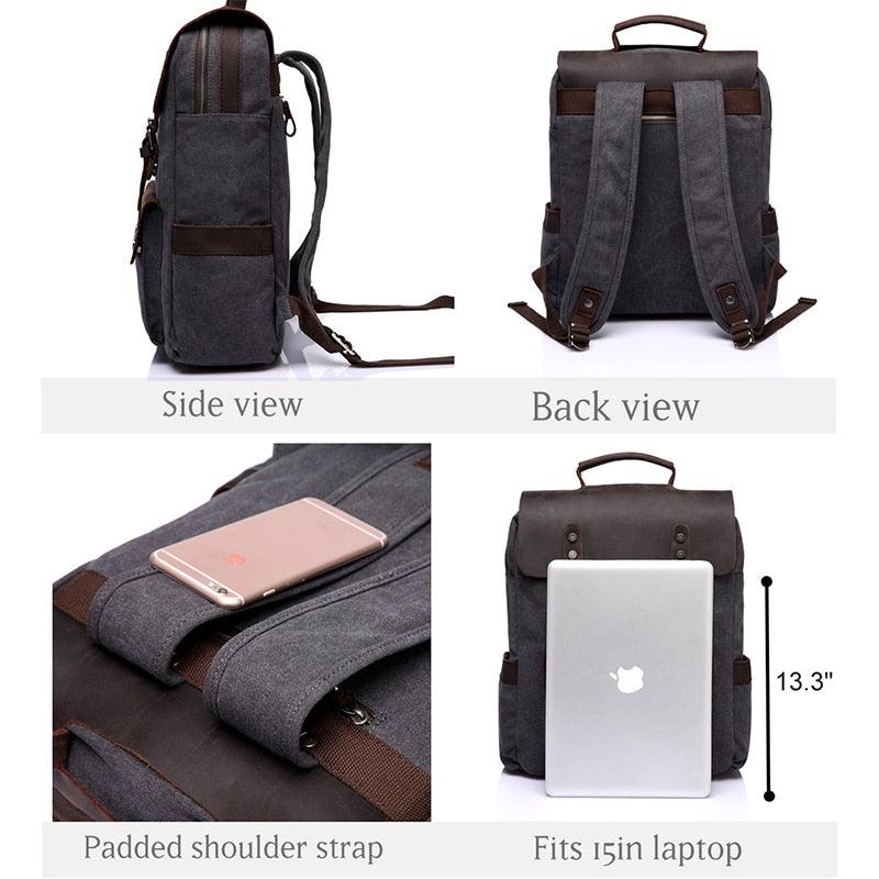 Leather Laptop Backpack - Travel Leisure Casual Canvas Campus School Backpacks (1U78)