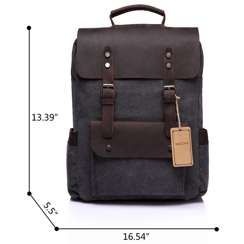 Leather Laptop Backpack - Travel Leisure Casual Canvas Campus School Backpacks (1U78)