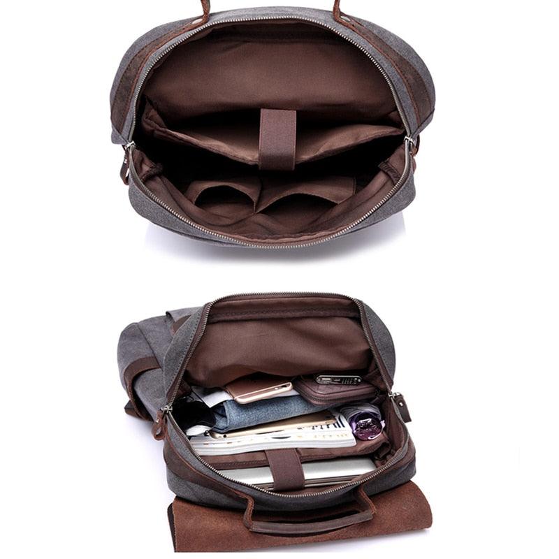 Leather Laptop Backpack - Travel Leisure Casual Canvas Campus School Backpacks (1U78)