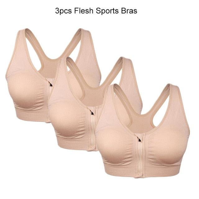 Great Deal 3Pcs Women Zipper Push Up Sports Bras - Plus Size -Padded Wire Free - Breathable Sports Tops -Fitness Gym (D6)(4Z2)
