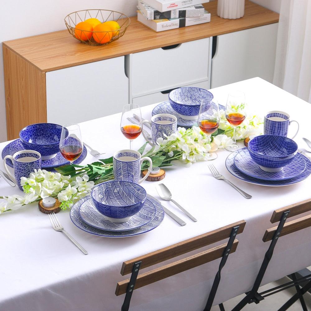 Great16-Pieces 4-designs Porcelain Japanese Style Hand Painted Dinner Set with 4*Dinner Plate,Dessert Plate,Bowl,Mug (AK7)(1U61)