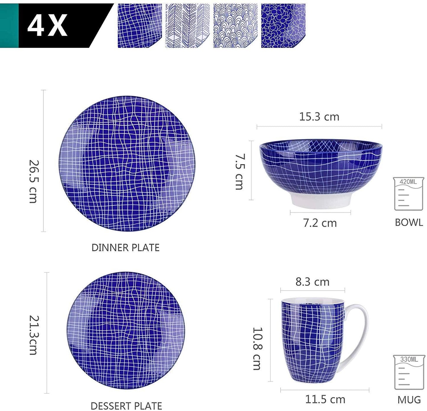 Great16-Pieces 4-designs Porcelain Japanese Style Hand Painted Dinner Set with 4*Dinner Plate,Dessert Plate,Bowl,Mug (AK7)(1U61)