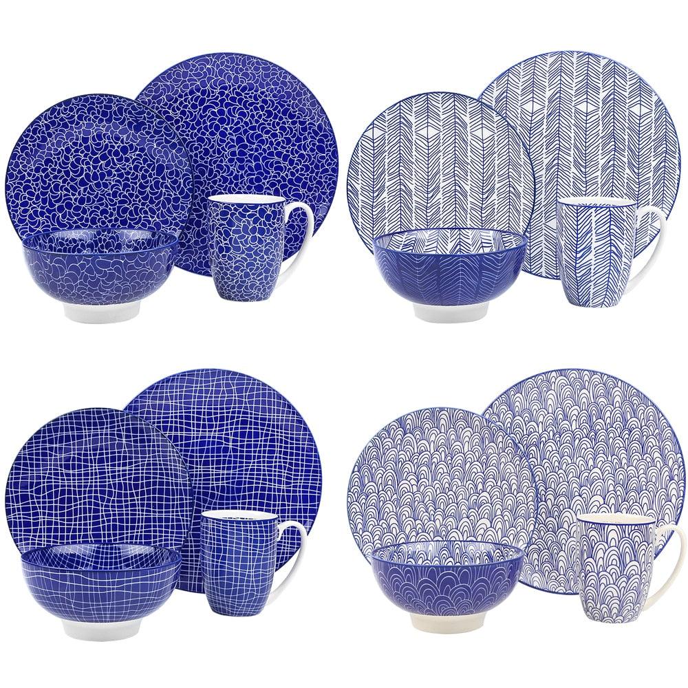 Great16-Pieces 4-designs Porcelain Japanese Style Hand Painted Dinner Set with 4*Dinner Plate,Dessert Plate,Bowl,Mug (AK7)(1U61)