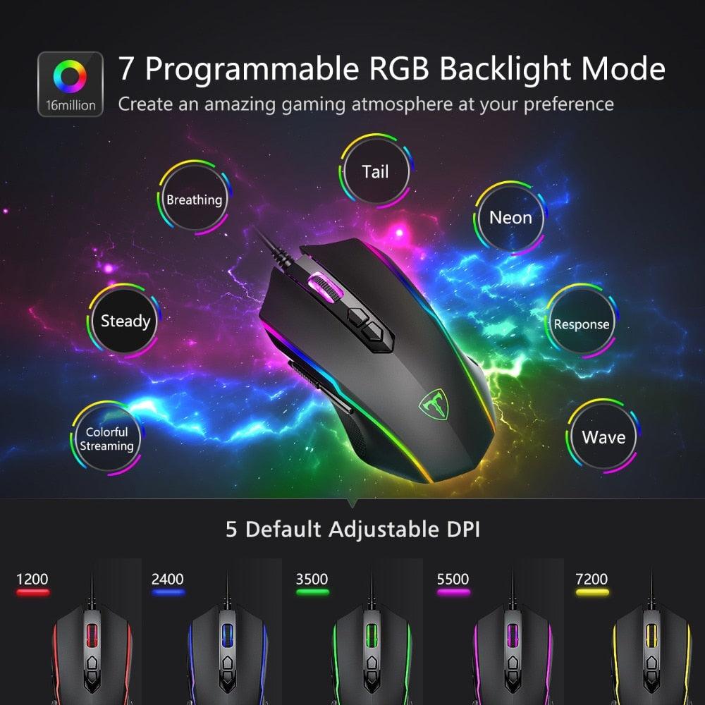 VicTsing 8 Programmable Buttons 7200 DPI Adjustable Optical Gaming Mouse Ergonomic Mouse With Wired RGB Gaming Mouse (CA1)(1U52)