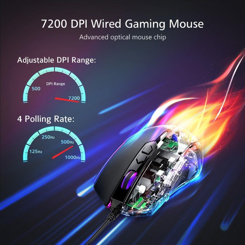 VicTsing 8 Programmable Buttons 7200 DPI Adjustable Optical Gaming Mouse Ergonomic Mouse With Wired RGB Gaming Mouse (CA1)(1U52)