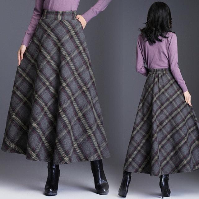 Vintage A-Line High Waist Woolen Skirts - Autumn Winter Fashion Women's Wool Maxi Skirts (D23)(D20)(TB7)(TP6)