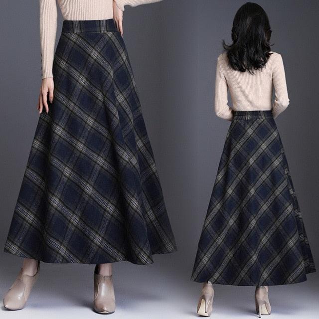 Vintage A-Line High Waist Woolen Skirts - Autumn Winter Fashion Women's Wool Maxi Skirts (D23)(D20)(TB7)(TP6)