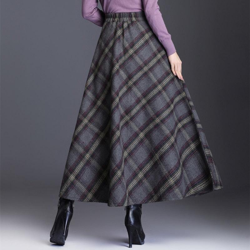 Vintage A-Line High Waist Woolen Skirts - Autumn Winter Fashion Women's Wool Maxi Skirts (D23)(D20)(TB7)(TP6)