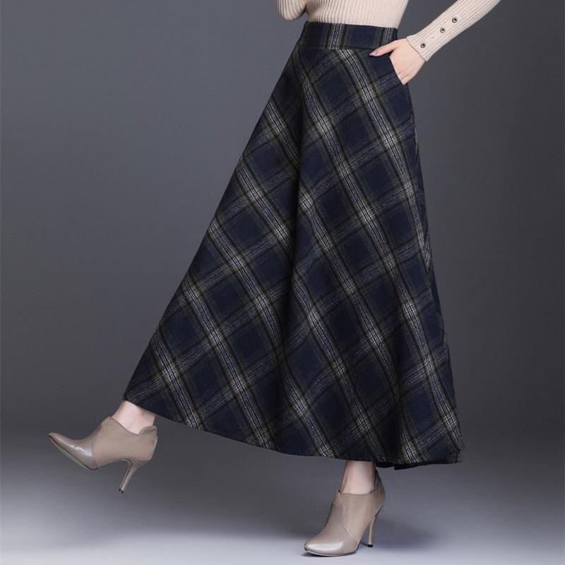 Vintage A-Line High Waist Woolen Skirts - Autumn Winter Fashion Women's Wool Maxi Skirts (D23)(D20)(TB7)(TP6)
