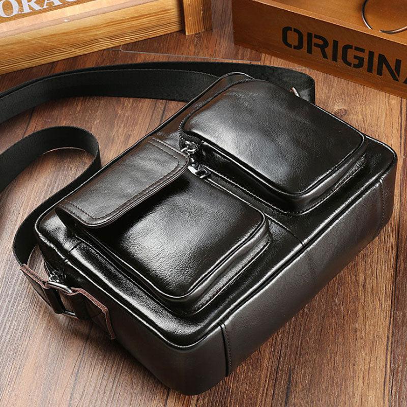 Men Genuine Leather Shoulder Bag - Men's Messenger Bags - Crossbody Handbag (D17)(3MA1)
