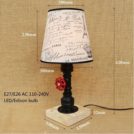 Vintage design retro black bedside steam punk fabric lampshade table lamp e27 / e26 lights (LL6)