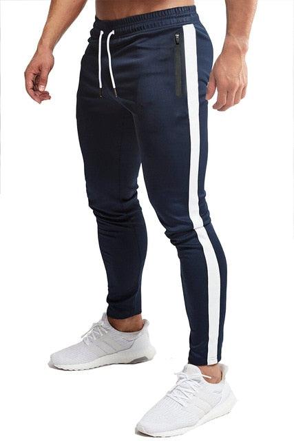 Outdoor Men's Casual Joggers Cotton Sweatpants - Gym Workout Quick Dry Sport Stripe Trousers (1U101)(1U9)(1U11)