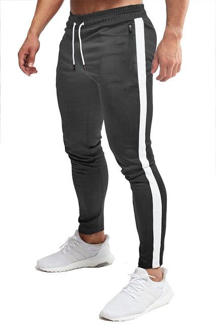 Outdoor Men's Casual Joggers Cotton Sweatpants - Gym Workout Quick Dry Sport Stripe Trousers (1U101)(1U9)(1U11)