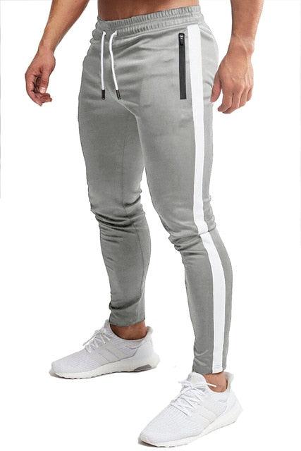 Outdoor Men's Casual Joggers Cotton Sweatpants - Gym Workout Quick Dry Sport Stripe Trousers (1U101)(1U9)(1U11)