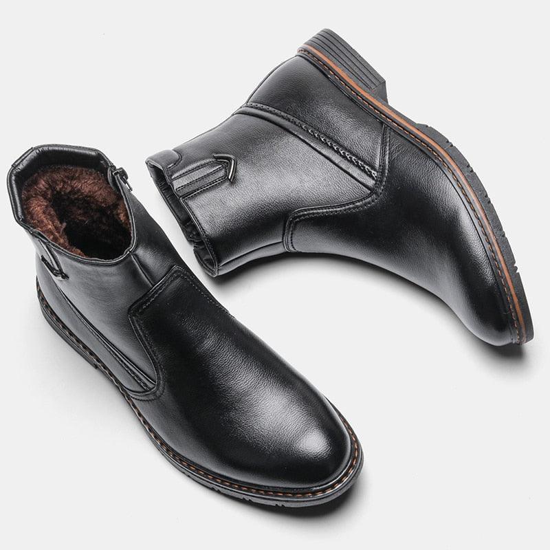 Retro Leather Winter Boots - Handmade Men's Shoes (MSB1)(MSF6)W