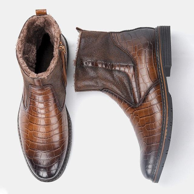 Retro Leather Winter Boots - Handmade Men's Shoes (MSB1)(MSF6)W