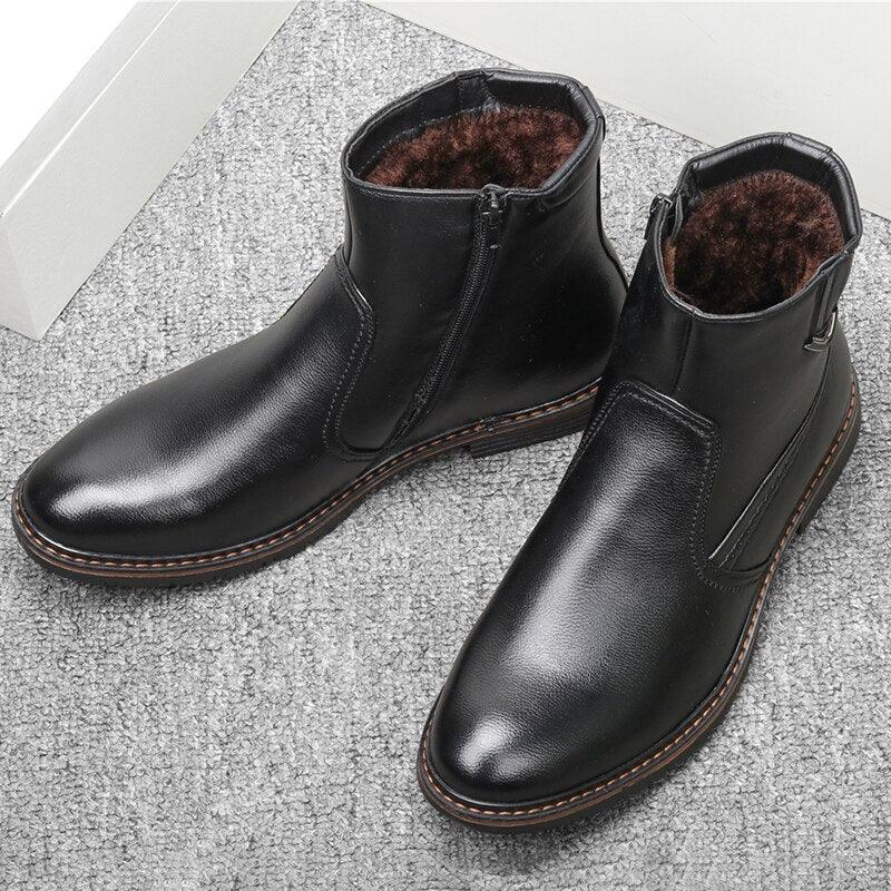 Retro Leather Winter Boots - Handmade Men's Shoes (MSB1)(MSF6)W