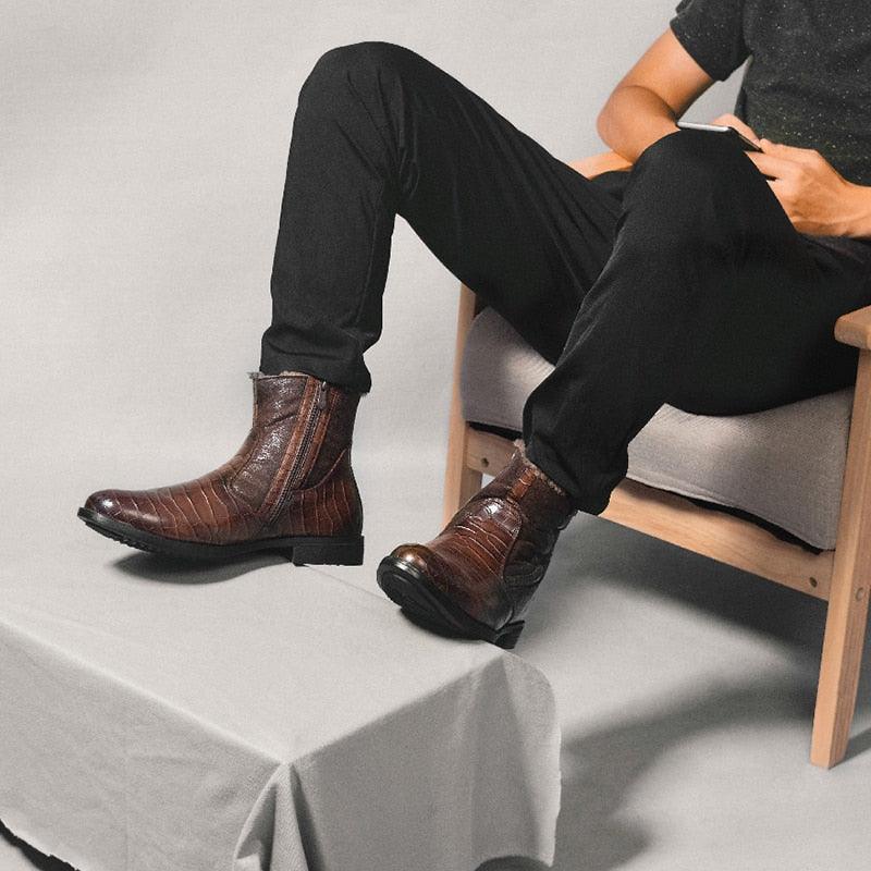 Retro Leather Winter Boots - Handmade Men's Shoes (MSB1)(MSF6)W