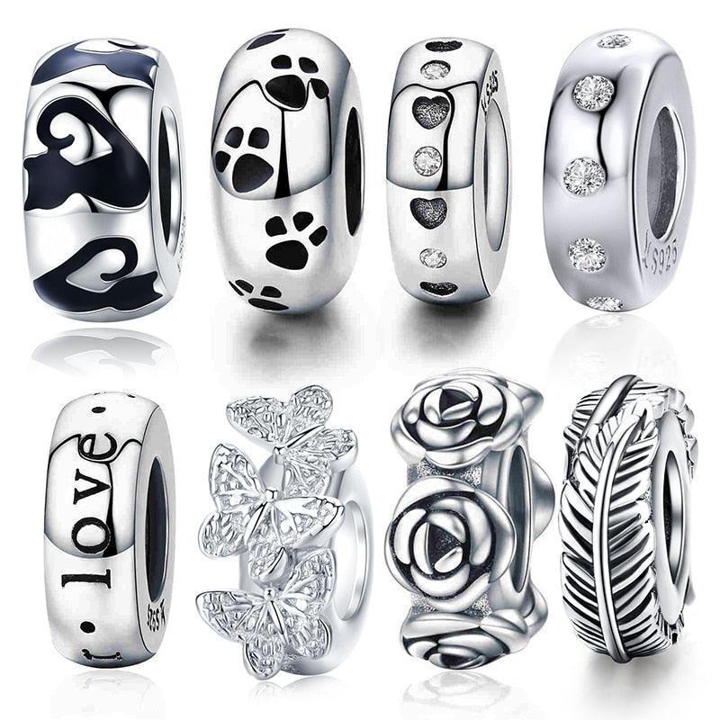 Stopper Spacer Beads - 100% 925 Sterling Silver Feather Round Charm - Jewelry Accessories (6JW)(F81)