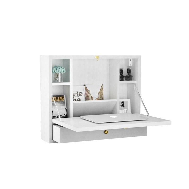 Wall Mounted Folding Laptop Desk Hideaway Storage with Drawer - Multi-function Computer Desks (1FW1)(FW5)(1U67)