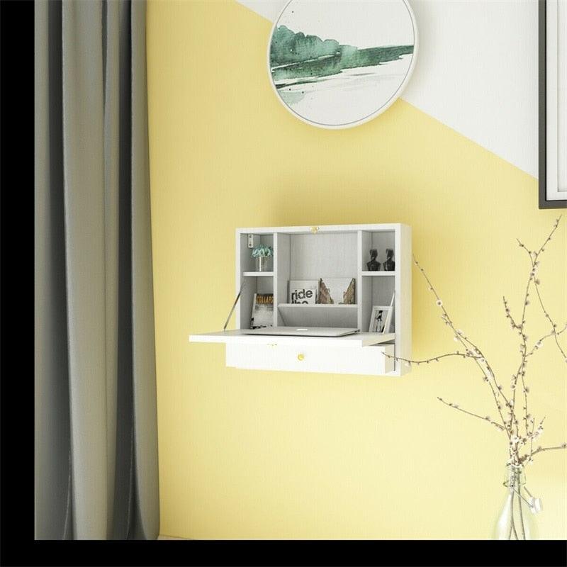 Wall Mounted Folding Laptop Desk Hideaway Storage with Drawer - Multi-function Computer Desks (1FW1)(FW5)(1U67)