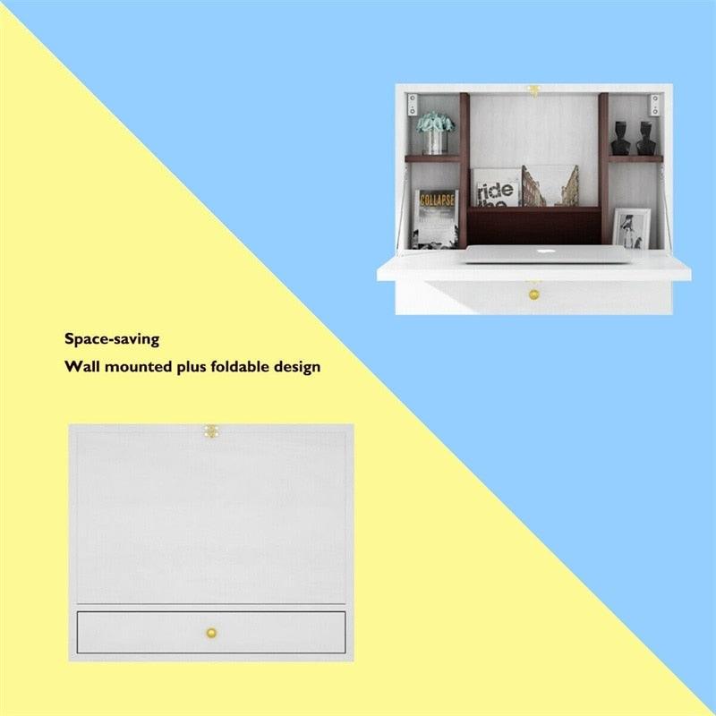 Wall Mounted Folding Laptop Desk Hideaway Storage with Drawer - Multi-function Computer Desks (1FW1)(FW5)(1U67)