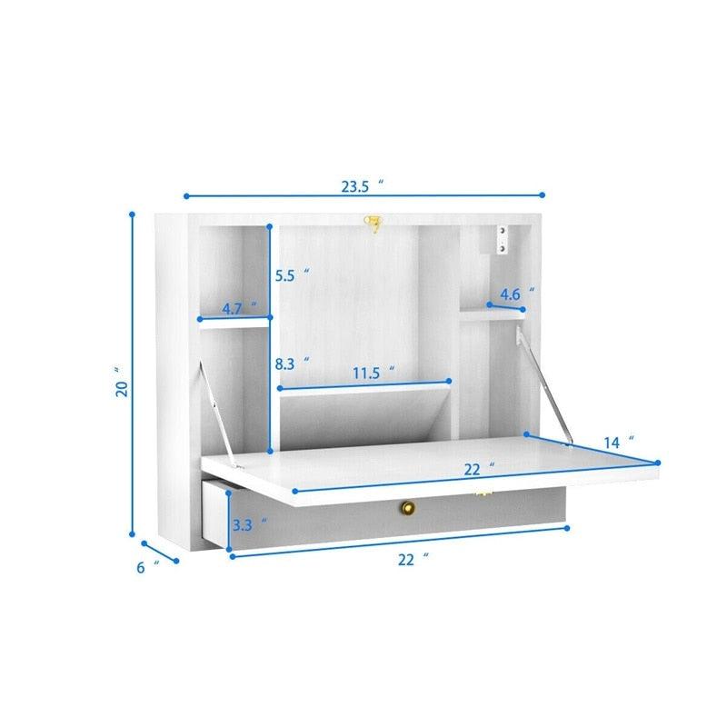 Wall Mounted Folding Laptop Desk Hideaway Storage with Drawer - Multi-function Computer Desks (1FW1)(FW5)(1U67)