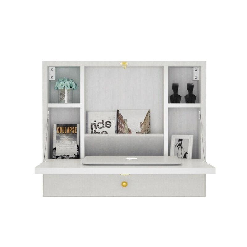 Wall Mounted Folding Laptop Desk Hideaway Storage with Drawer - Multi-function Computer Desks (1FW1)(FW5)(1U67)