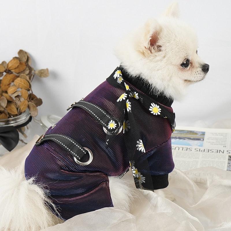 Amazing Warm Dog Clothes Reflective Pet Dog Jumpsuit - Pet Autumn Winter Costume With Flower Scarf Pet Outfit (2U69)