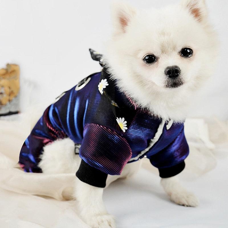 Amazing Warm Dog Clothes Reflective Pet Dog Jumpsuit - Pet Autumn Winter Costume With Flower Scarf Pet Outfit (2U69)