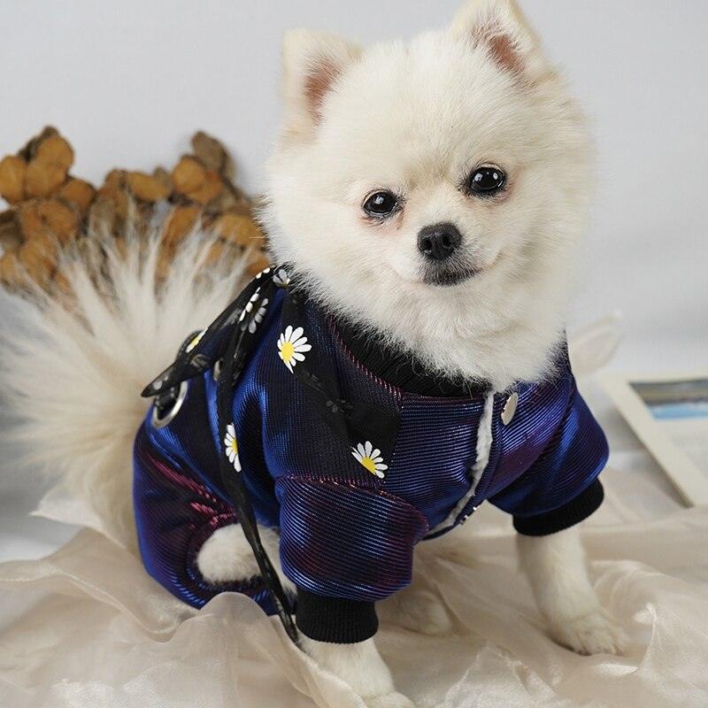 Amazing Warm Dog Clothes Reflective Pet Dog Jumpsuit - Pet Autumn Winter Costume With Flower Scarf Pet Outfit (2U69)