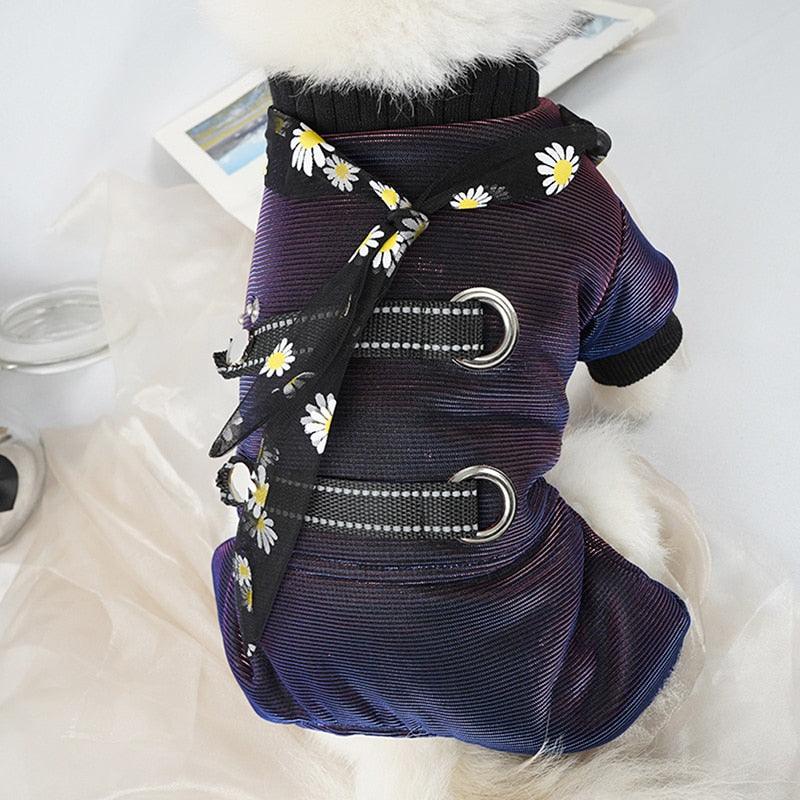 Amazing Warm Dog Clothes Reflective Pet Dog Jumpsuit - Pet Autumn Winter Costume With Flower Scarf Pet Outfit (2U69)