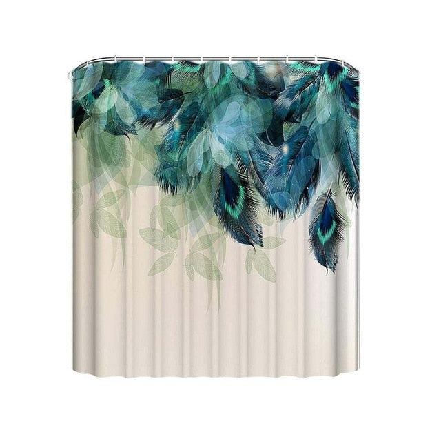 Waterproof Bathroom Shower Curtain 3PC Anti-Slip Toilet Mats Set Peacock Feather Curtain Shower Sets (B&2)(B&3)(1U65)