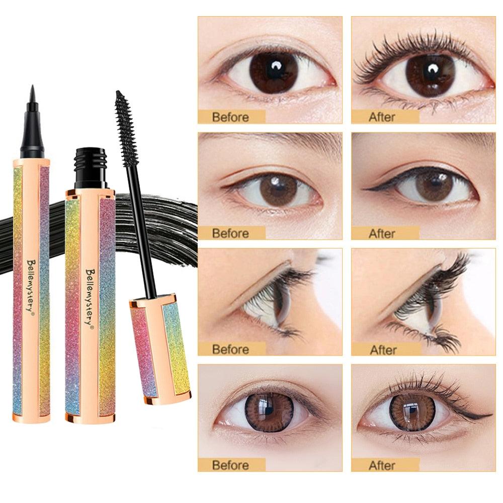 Waterproof Slender Mascara Eyeliner Set Long Thick Eyelash Curling Mascara Long Lasting Sweat Proof (M2)(1U86)