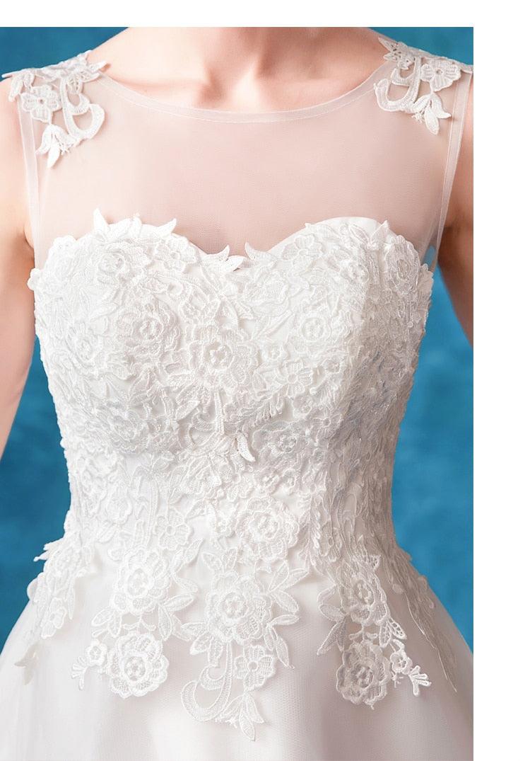 Gorgeous Wedding Dresses - Princess White Ivory Cathedral Train Sleeveless Dress - Neck A Line Lace Bridal Gowns (WSO1)