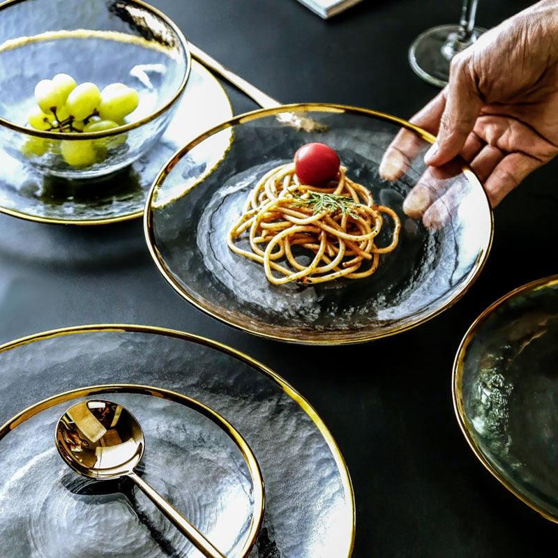 Western Transparent Flat Plates With Ins Style Dessert Tableware - Crystal Main Course (AK7)(F61)
